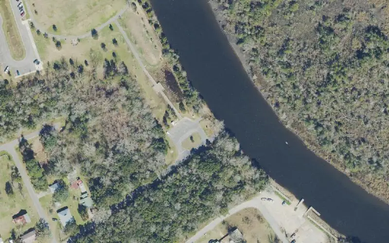 Aerial photo of the area around Bagdad Mill Site Park Kayak Launch, Santa Rosa County
