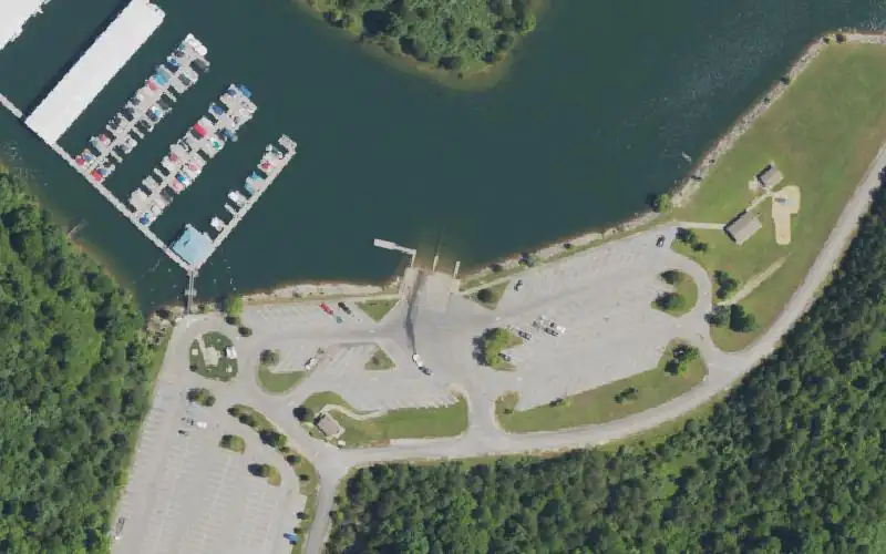Aerial photo of the area around Barkers Marina Ramp, Lawrence County