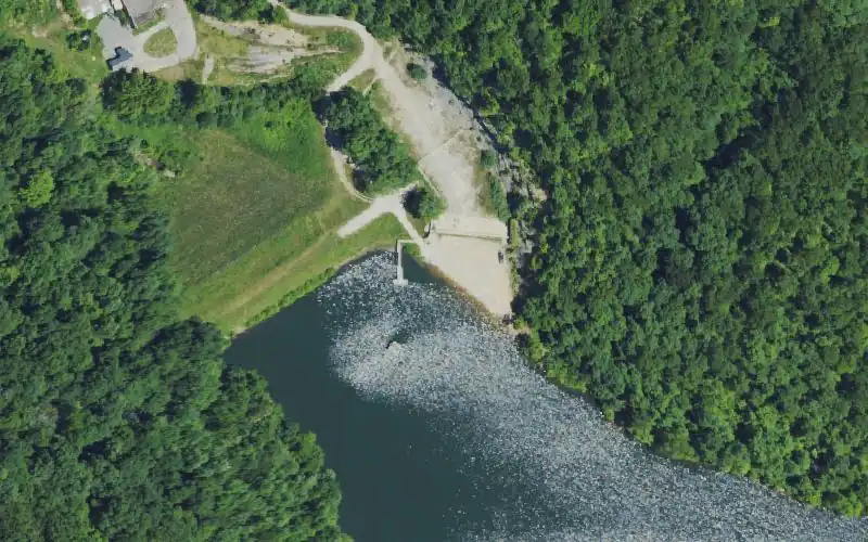 Aerial photo of the area around Bert Combs Lake Ramp, Clay County
