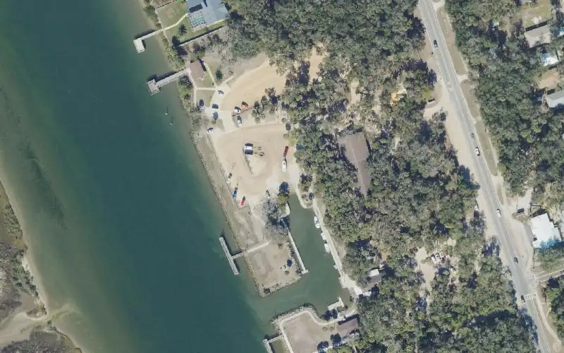 Aerial photo of the area around Bing's Landing Boat Ramp, Flagler County