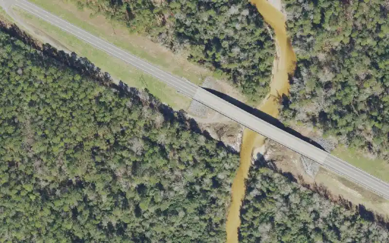 Aerial photo of the area around Blackwater River State Forest - Coldwater Creek - Highway 4 Bridge Canoe Access, Santa Rosa County