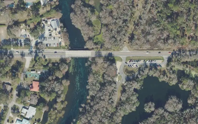 Aerial photo of the area around Blue Run of Dunnellon Park, Marion County