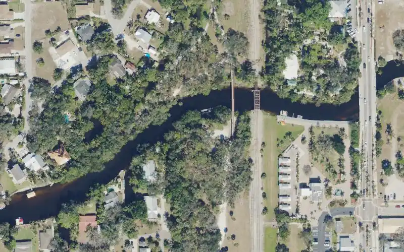 Aerial photo of the area around Bonita Springs Riverside Park Kayak Launch, Lee County
