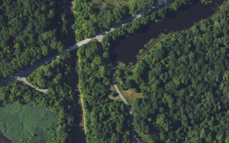 Aerial photo of the area around Borrow Pit Ramp, Muhlenberg County