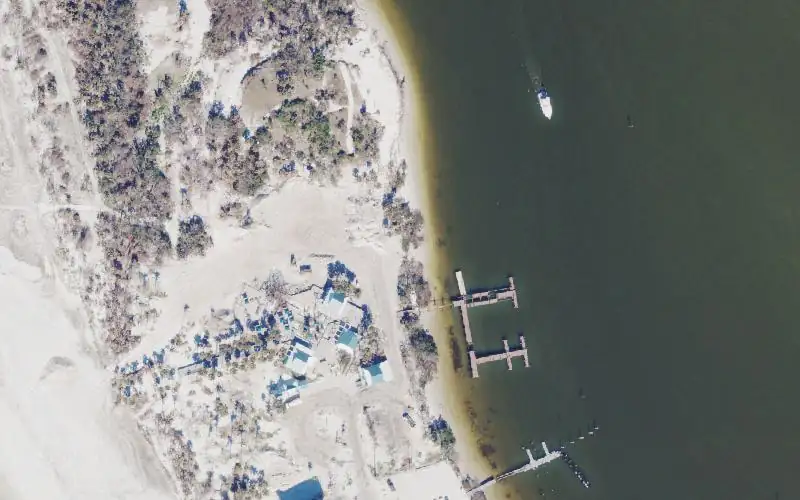 Aerial photo of the area around Bowditch Point Park Kayak Launch, Lee County