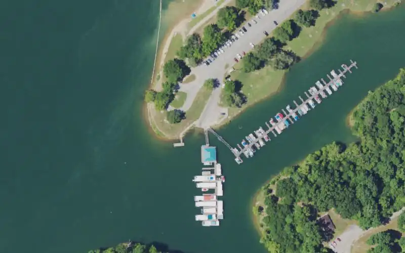 Aerial photo of the area around Buckhorn Lake State Park Marina, Perry County