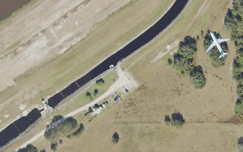 Aerial photo of the area around C-Gate 33 Boat Ramp (Alligator Lake Canal), Osceola County