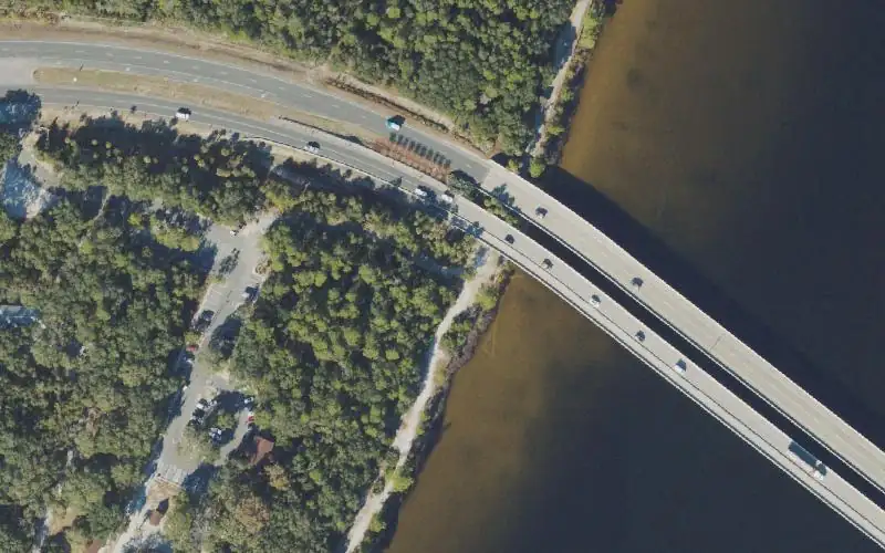 Aerial photo of the area around Camp Helen State Park Public Kayak Access, Bay County