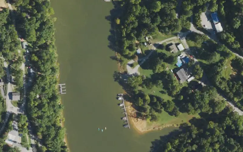 Aerial photo of the area around Cascade Acres Ramp, Grayson County