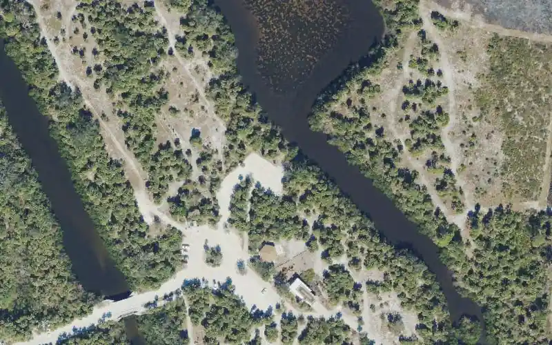 Aerial photo of the area around Caspersen Beach Park Canoe Launch, Sarasota County
