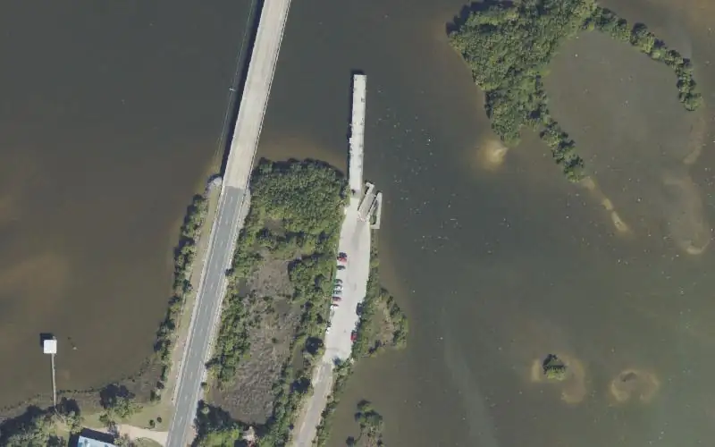 Aerial photo of the area around Cedar Key Number 4 Bridge Boat Ramp, Levy County