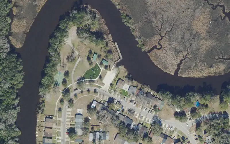 Aerial photo of the area around Charles Reese Memorial Park Kayak Launch, Duval County