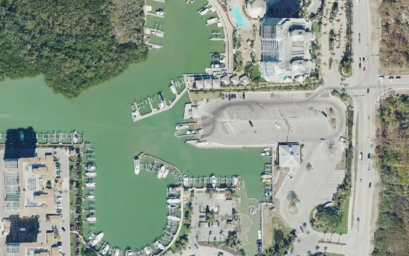 Aerial photo of the area around Cocohatchee River Park Marina, Collier County