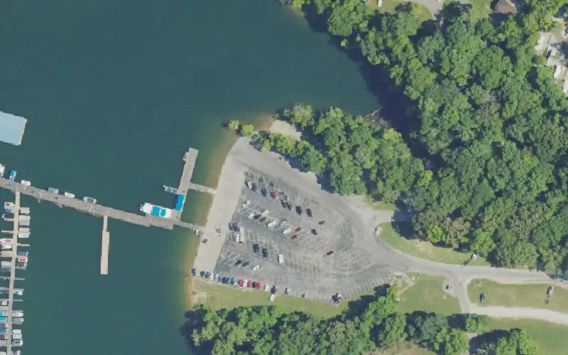 Aerial photo of the area around Conley Bottom Resort, Wayne County