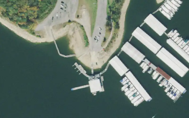 Aerial photo of the area around Cookeville Dock, DeKalb County