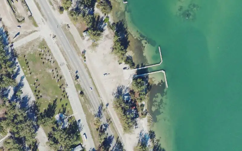 Aerial photo of the area around Coquina Beach Boat Ramp South, Manatee County