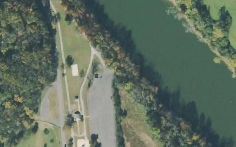Aerial photo of the area around Cordell Hull Dam Generator Side Boat Ramp, Smith County