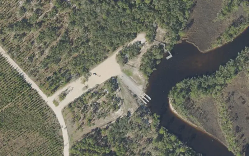 Aerial photo of the area around Crooked Creek Boat Ramp, Bay County