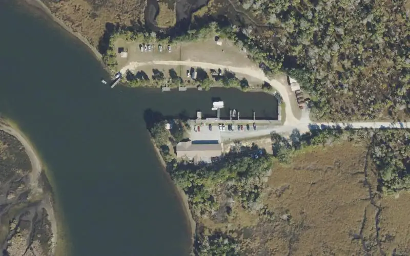 Aerial photo of the area around Crystal River Preserve State Park - Visitor Center Kayak Launch, Citrus County