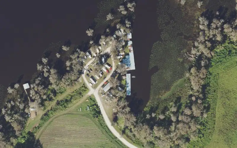 Aerial photo of the area around Cypress Isle RV Park & Marina, Highlands County