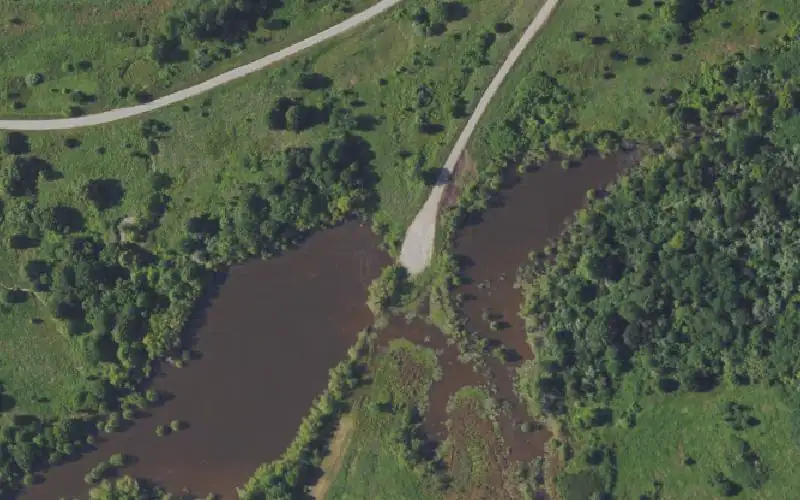 Aerial photo of the area around Cypress Lake, Muhlenberg County