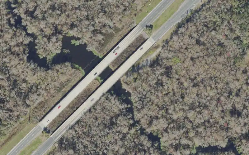 Aerial photo of the area around Deep Creek at County Road 207 Primitive Access, St. Johns County