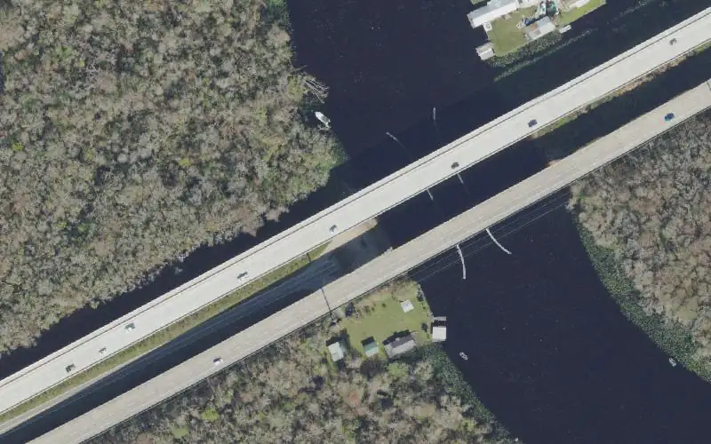 Aerial photo of the area around Dunns Creek and Highway 17, Putnam County