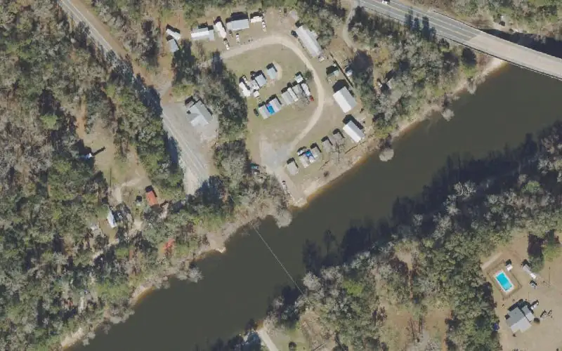 Aerial photo of the area around Ed & Bernice's Fish Camp, Liberty County