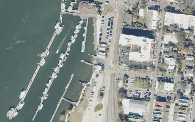 Aerial photo of the area around Fernandina Harbour Marina, Nassau County