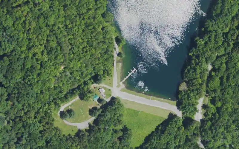 Aerial photo of the area around Fishpond Lake Ramp, Letcher County