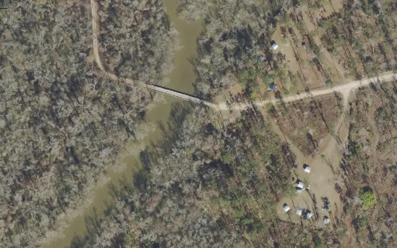 Aerial photo of the area around Florida River Island Recreation Area, Liberty County
