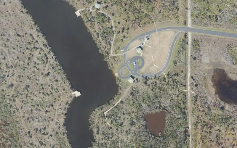 Aerial photo of the area around Galt Nature Preserve Kayak Launch, Lee County