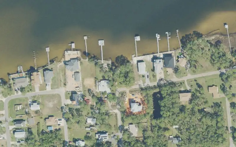 Aerial photo of the area around Galvez Road Primitive Launch Site (Not Recommended), Escambia County