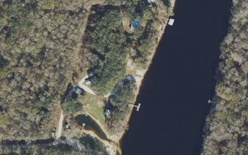 Aerial photo of the area around Gornto (Guaranto) Springs Park and Boat Ramp, Dixie County