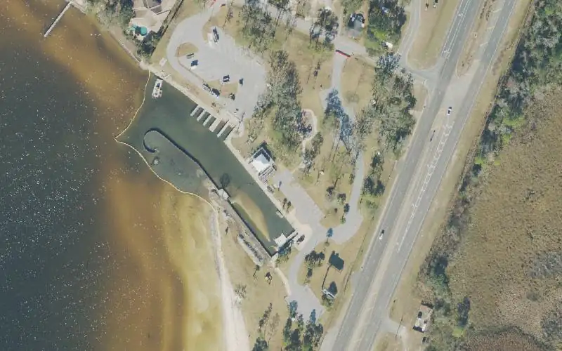 Aerial photo of the area around Grady Brown Bayfield Park - Boat Ramp, Walton County