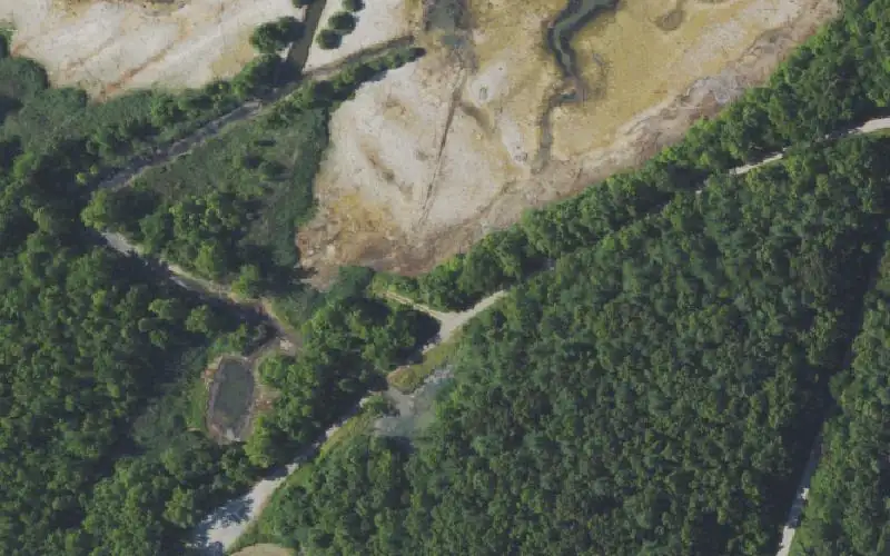 Aerial photo of the area around Harp Hole Ramp, Ohio County