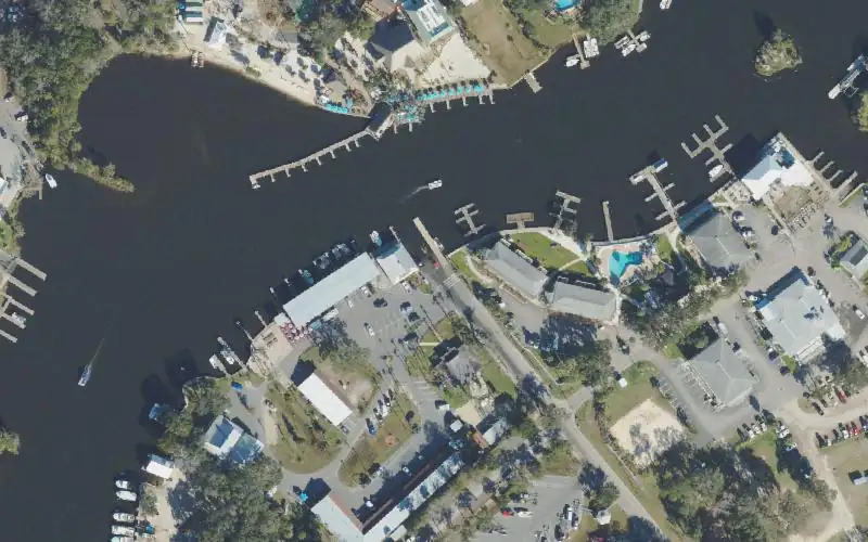 Aerial photo of the area around Homosassa Duncan J. MacRae Public Boat Ramp, Citrus County