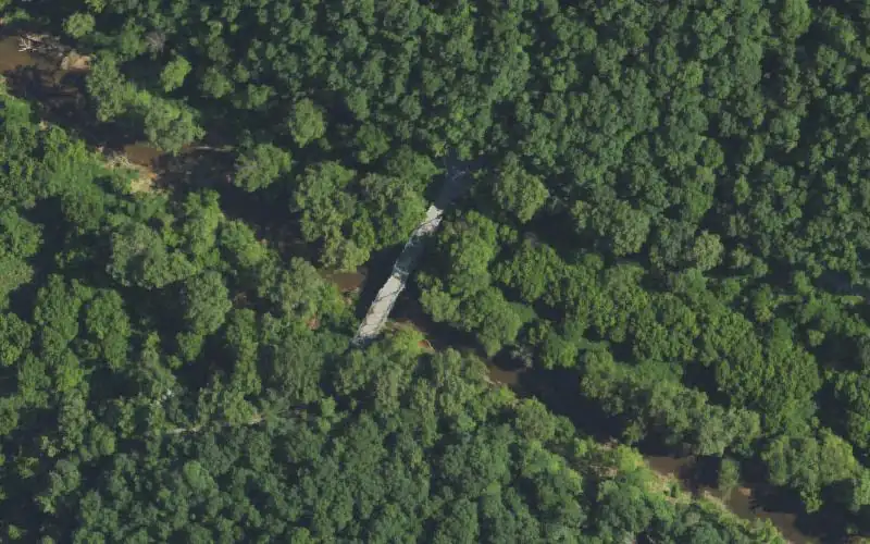 Aerial photo of the area around Hwy 77 Bridge, Powell County