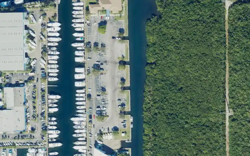Aerial photo of the area around I.T. Parker Boat Ramps at Harbour Towne Marina, Broward County