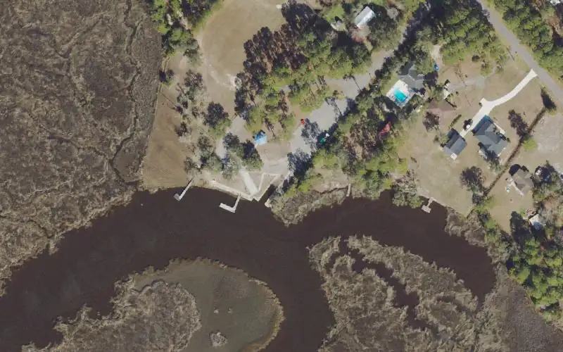 Aerial photo of the area around John F. Claxton (aka. Wilson Neck) Boat Ramp, Nassau County