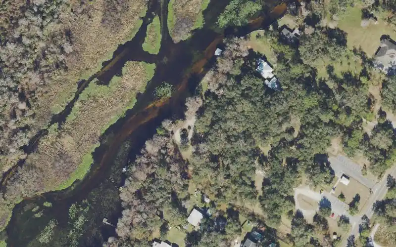 Aerial photo of the area around Katie's Landing Canoe Launch at Lower Wekiva River State Preserve, Seminole County