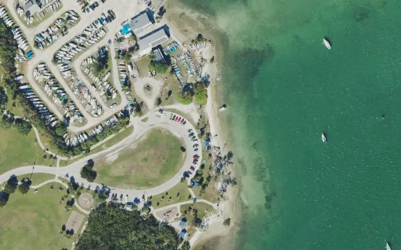 Aerial photo of the area around Ken Thompson Park Kayak Beach, Sarasota County
