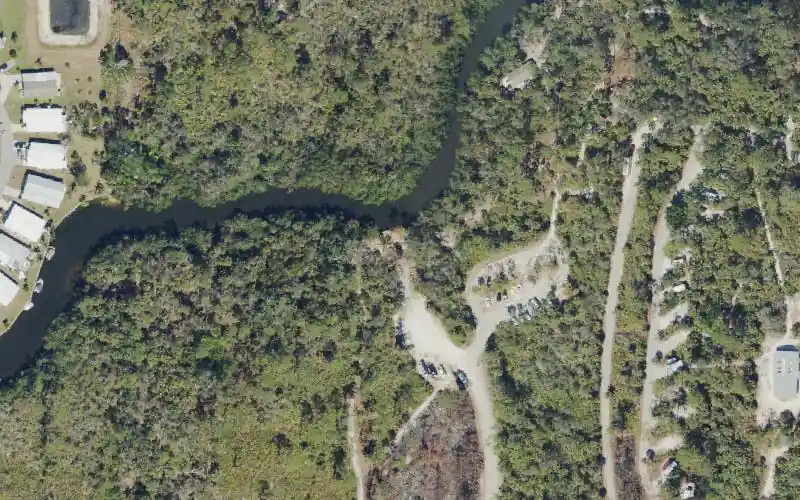 Aerial photo of the area around Koreshan State Historic Site (Small Boats), Lee County