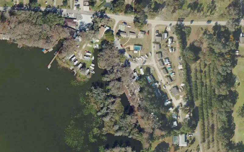 Aerial photo of the area around Lake Harris Lodge, Lake County