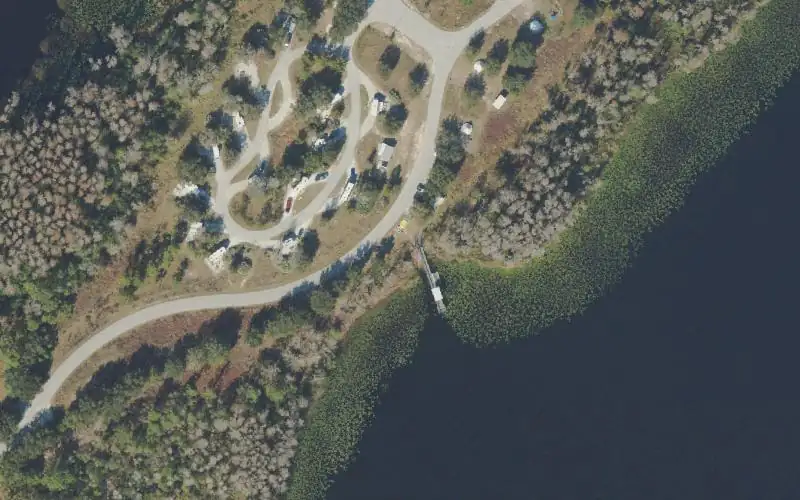 Aerial photo of the area around Lake Louisa State Park - Campground Canoe Launch at Lake Hammond, Lake County