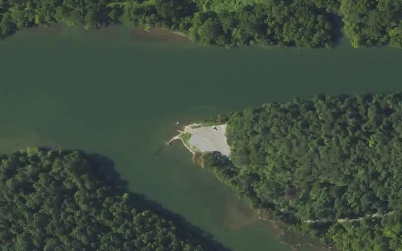 Aerial photo of the area around Lick Creek Ramp, Pike County