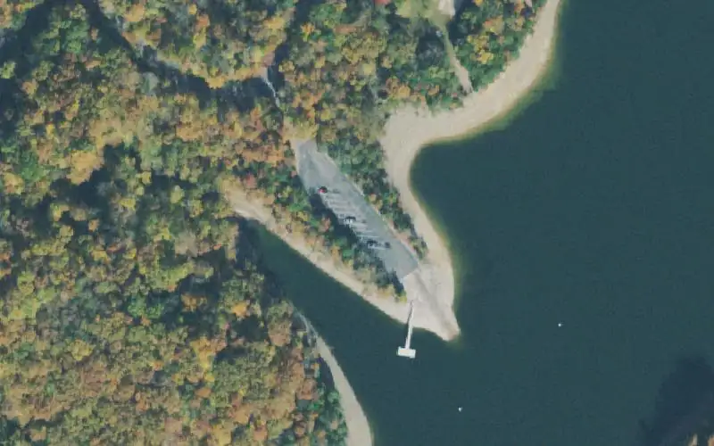 Aerial photo of the area around Lillydale Boat Ramp, Clay County