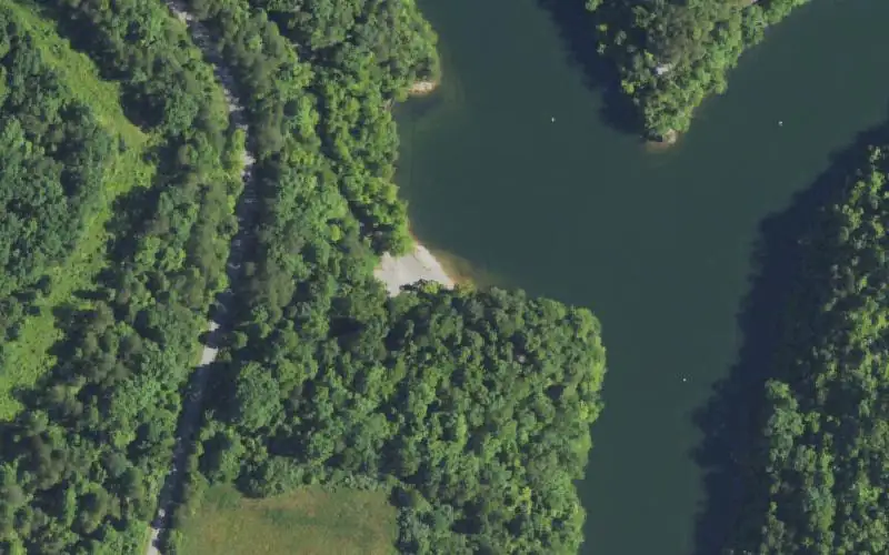 Aerial photo of the area around Lost Creek Boat Ramp, Morgan County