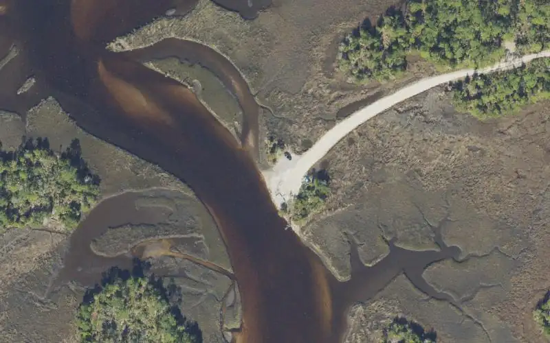 Aerial photo of the area around Lower Suwannee National Wildlife Refuge - Fish Bone Creek Primitive Boat Launch (Small Boats Only), Dixie County