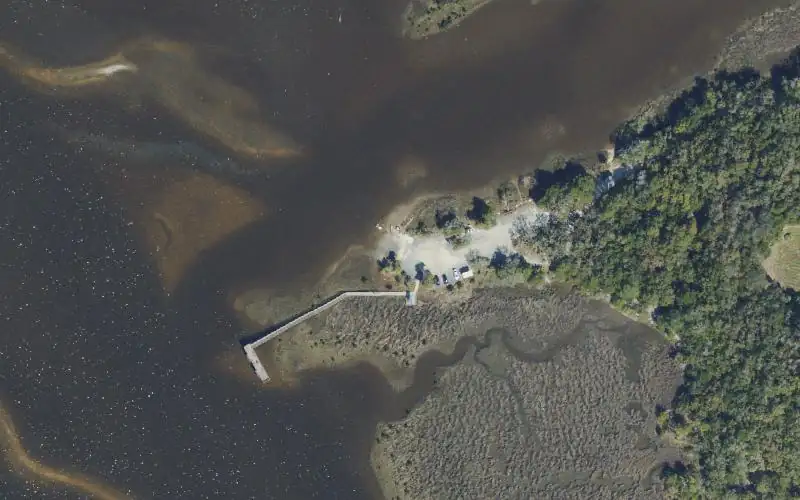 Aerial photo of the area around Lower Suwannee National Wildlife Refuge - Shell Mound Primitive Boat Launch (Small Boats Only), Levy County
